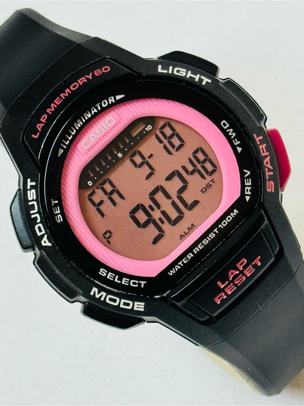 Casio 60 Lap Women's Digital Alarm Chrono Watch Pink Black 3469 LWS-1000H